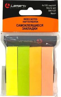 Закладки 50x12 мм, 4x100 л., неоновые, бумажные, LAMARK (12)