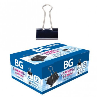 Зажимы для бумаг 32мм, BG, 12 шт., черные, картонная коробка (12)