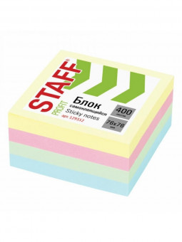 Блок самоклеящийся (стикеры) STAFF PROFIT ПАСТЕЛЬНЫЙ, 76х76 мм, 400 листов, 4 цвета