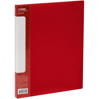 Папка на 2 кольцах СТАММ "Кристалл" А4, 25мм, 700мкм, пластик, красная (6)