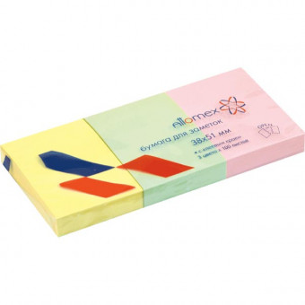 Клейкая бумага для заметок Attomex 38x51 мм, 100 л, 75 г/м2, 3 шт в упаковке