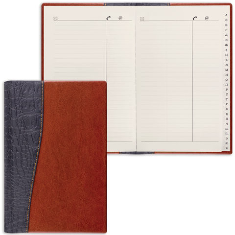 Телефонная книжка А5 (136х202 мм), BRAUBERG "Cayman", комбинированная гладкая и кожа крокодила, 96 л., вырубной алфавит