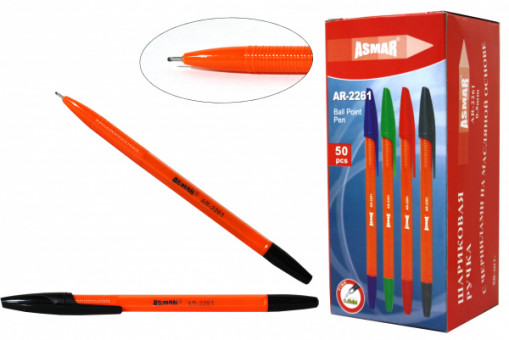 Ручка шариковая черная, 0,7мм на масляной основе оранжевый корпус, AR-2261/черная Asmar (50)