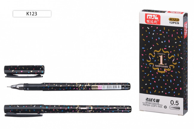 Гелевая ручка 0,5мм черная "Конфетти" пластиковый корпус с рисунком, PIANO/K123/чер/864-н (12)