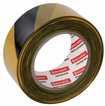 Лента оградительная сигнальная желто-черная, BRAUBERG "Грандмастер", полиэтилен, 604891