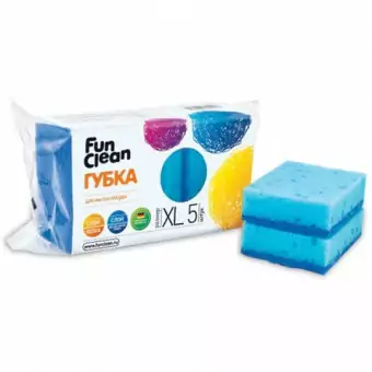 Губки для мытья посуды FUN CLEAN XL (КОМПЛЕКТ 5шт), (в2,5*ш10*г7см)