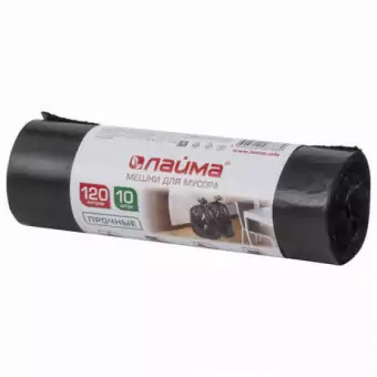 Мешки для мусора 120 л, черные, в рулоне 10 шт., ПНД, 18 мкм, 70х110 см (±5%), прочные, ЛАЙМА