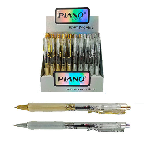 Ручка автоматическая 0,5мм синяя на масляной основе, , комбинированный корпус /прозрачный-золото, прозрачный-серебро, PIANO/PT-028 (50/1200)