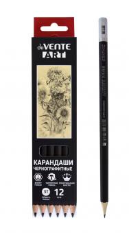 Карандаш 3Т чернографитный "Art", диаметр грифеля 2 мм, шестигранный, заточенный, корпус черный с топом, deVENTE