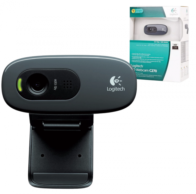 Веб-камера LOGITECH C270, 1/3 Мп, микрофон, USB 2.0, регулируемый крепеж, черная