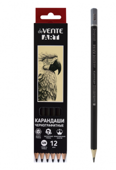 Карандаш 4М чернографитный "Art", диаметр грифеля 2,45 мм, шестигранный, заточенный, корпус черный с топом, deVENTE