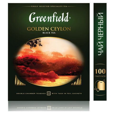 Чай GREENFIELD (Гринфилд) "Golden Ceylon", черный, 100 пакетиков в конвертах по 2 г