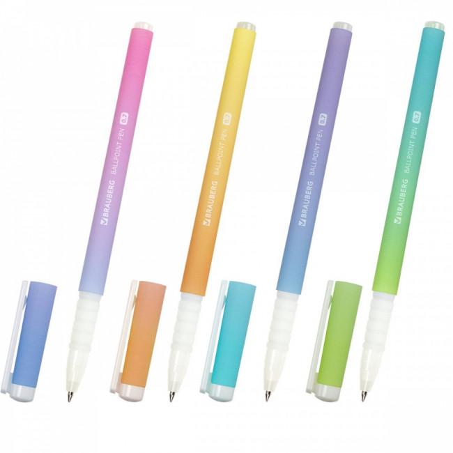 Ручка шариковая BRAUBERG SOFT TOUCH GRIP "GRADE PASTEL", СИНЯЯ, мягкое покрытие, ассорти, узел 0,7 мм