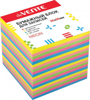 Куб бумажный для записей "deVENTE" 90x90 мм, 870 листов, 5 неоновых цветов, 20 слоев, непроклеенный, офсет 80 г/м²