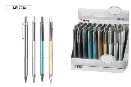 Карандаш автоматический: цветной корпус, металлик/ассорти/, серебристый клип, 0,5 mm.