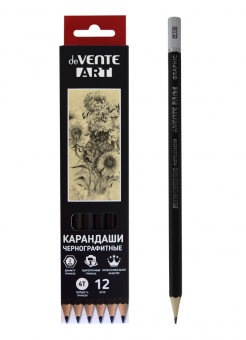 Карандаш 4Т чернографитный "Art", диаметр грифеля 2 мм, шестигранный, заточенный, корпус черный с топом, deVENTE