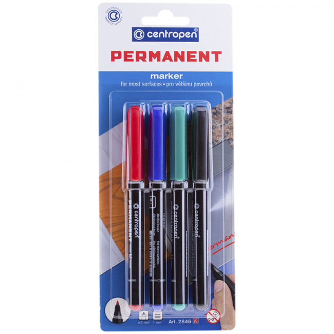 Набор перманентных маркеров Centropen "2846" 4цв., пулевидный, 1мм, блистер (10)