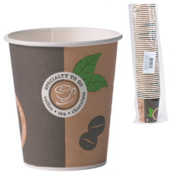 Одноразовые стаканы 200 мл, КОМПЛЕКТ 50 шт., бумажные однослойные, Coffee-to-go, холодное/горячее, HUHTAMAKI