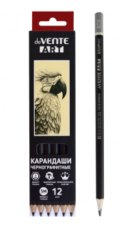 Карандаш 5М чернографитный "Art", диаметр грифеля 3 мм, шестигранный, заточенный, корпус черный с топом, deVENTE