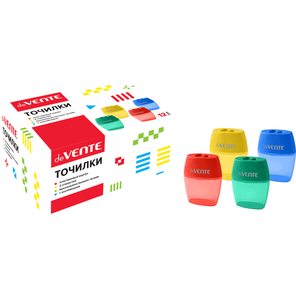 Точилка для карандашей 2 отверстия, с контейнером, пластмассовая, овальная, deVENTE (12)