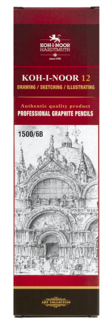 Карандаш чернографитный KOH-I-NOOR 1500, 1 шт., 6B, корпус желтый, заточенный, 150006B01170RU