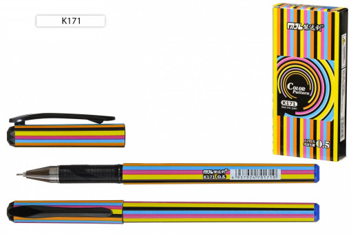 Гелевая ручка 0,5мм синяя "Цветная полоска" пластиковый корпус с рисунком, Basir/K171/син (12)