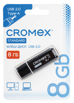 Флеш-диск 8 GB, CROMEX (КРОМЕКС) Standard USB 2.0, черный