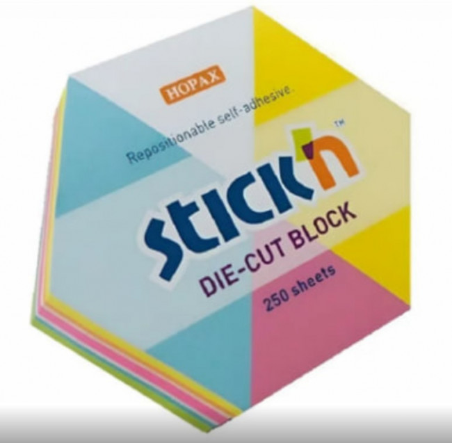 Блок самоклеящийся бумажный Stick'n 61x70мм 250 листов пастель ассорти "гексагон"