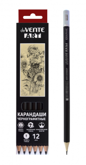 Карандаш Т чернографитный "Art", диаметр грифеля 2 мм, шестигранный, заточенный, корпус черный с топом, deVENTE