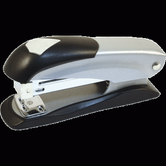 Степлер "Attomex" 24/6&26/6 (мощность 20 листов, глубина скрепления 55 мм) металлический, со встроенным металлическим антистеплером, в картонной коробке, серо-черный