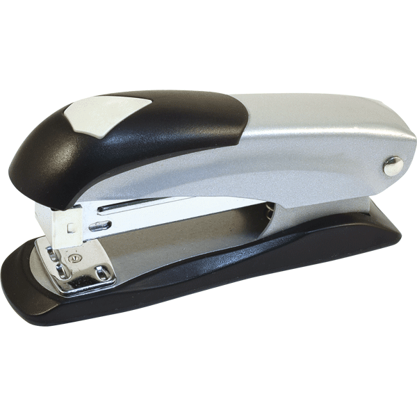 Степлер "Attomex" 24/6&26/6 (мощность 20 листов, глубина скрепления 55 мм) металлический, со встроенным металлическим антистеплером, в картонной коробке, серо-черный