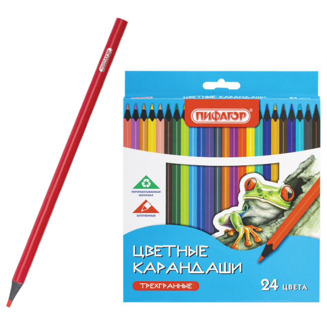 Карандаши цветные ПИФАГОР СТАНДАРТ 24 цвета, трехгранный корпус