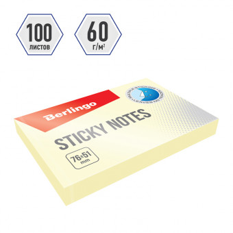 Самоклеящийся блок Berlingo "Standard", 76*51мм, 100л, желтый