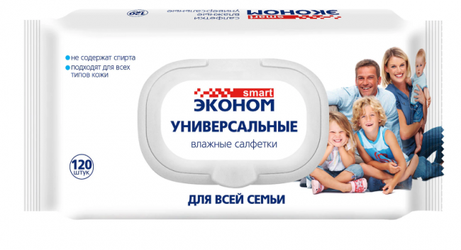 Салфетки влажные 120 шт., ЭКОНОМ SMART, для всей семьи, крышка-клапан, 30647