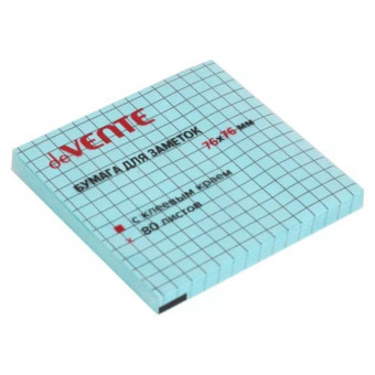Клейкая бумага для заметок "deVENTE" 76x76 мм, 80 листов, офсет 75 г/м², голубая в клетку