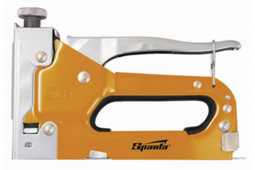 Степлер мебельный SPARTA, стальной, регулируемый, тип скобы: 53, 4-14 мм, комплект 200 скоб