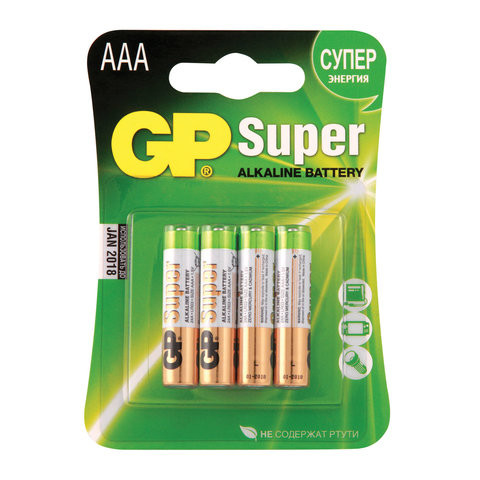 Батарейки КОМПЛЕКТ 4 шт, GP Super, AAA (LR03, 24А), алкалиновые, блистер, 24A-2CR4 Батарейки КОМПЛЕКТ 4 шт, GP Super, AAA (LR03, 24А), алкалиновые, блистер, 24A-2CR4