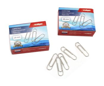 Скрепки 28 мм. INTELLIGENT 100шт. никелированные, в к/кор (10/500)