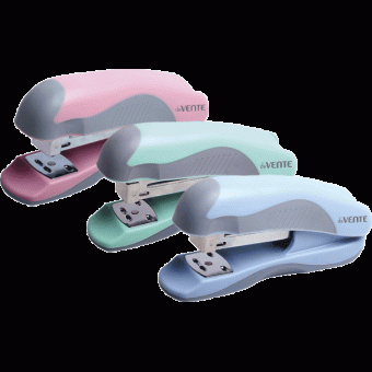 Степлер "deVENTE. Pastel" 24/6&26/6 (мощность 20 листов, глубина скрепления 45 мм) пластиковый с каучуковой вставкой, в картонной коробке, 3 пастельных цвета ассорти