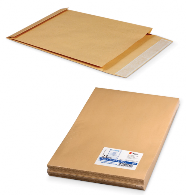 Конверт-пакеты В4 объемный (250х353х40 мм), до 300 листов, крафт-бумага, отрывная полоса, КОМПЛЕКТ 25 шт., 391157.25