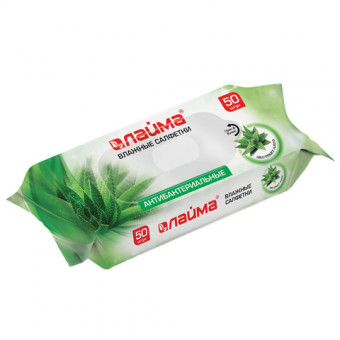 Салфетки влажные 50 шт., ЛАЙМА, антибактериальные, с экстрактом алоэ