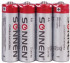Батарейки КОМПЛЕКТ 4 шт., SONNEN, АА (R6, 15А), солевые, пальчиковые, в пленке