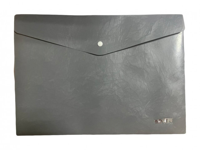 Папка-конверт на кнопке A4 WENZER OFFiCE "Premier", 180 мкр, волокно, серая (20/100)