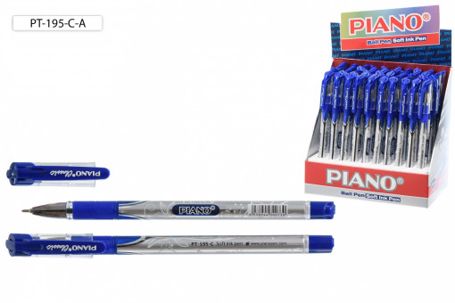 Ручка гелевая 0,5мм синяя "Classicl", резиновый держатель, прозрачный колпачок с цветным клипом, Piano/PT-195-CA (12)