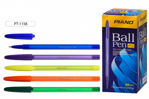 Ручка шариковая синяя 0,7мм "Ball Pen" на масляной основе, полупрозрачный ассорти корпус, PIANO (50)