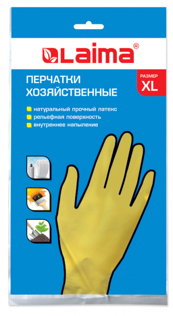 Перчатки МНОГОРАЗОВЫЕ латексные LAIMA "СТАНДАРТ", х/б напыление, ПЛОТНЫЕ, размер 9-10, XL (очень большой), желтые, вес 48 г, 600782