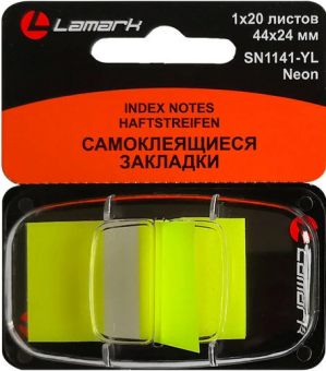 Закладки Lamark с липким краем Z-сложения, 44х24 мм, 20 л. в диспенсере, желтые, пластиковые