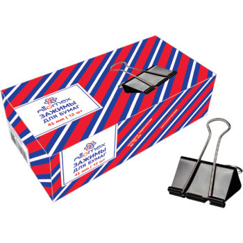 Зажим для бумаг "Attomex" металлический (41 мм) толщина скрепления до 17 мм, черный, 12 шт в картонной коробке