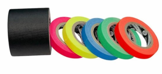 Микро гаффер тейп DGTAPE TrueGAFF набор 5 шт. 10мм х 6м флуоресцентных и 1 шт. черный 50мм х 6м