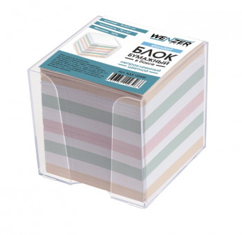 Блок для записи WENZER office "Standart" 90x90x90 мм цветной, непроклеенный, в пластиковом  боксе, офсет 70 г/м²